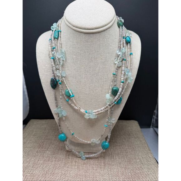 Jay King Multi Strand Heishi Bead Turquoise and Quartz Necklace Gemstones - Picture 1 of 7